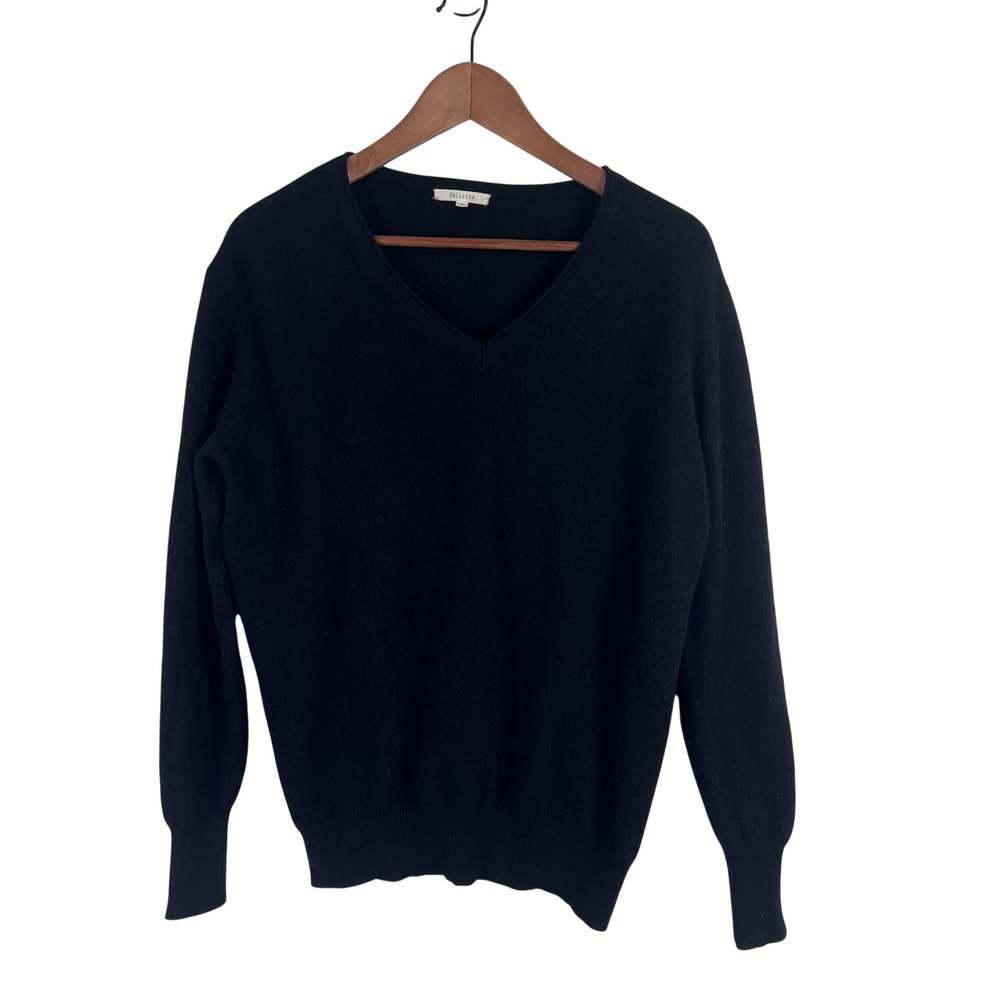 Felicite Black 100% Cashmere V-Neck Long Sleeve Pullover Sweater Size 3 L